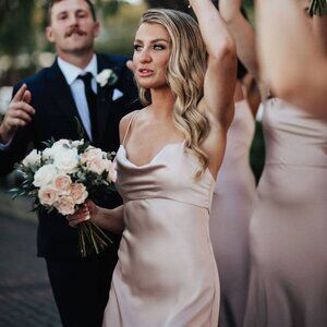 Jenny Yoo Addison Bridesmaid Dress in Luxe Satin Prosecco Size 4